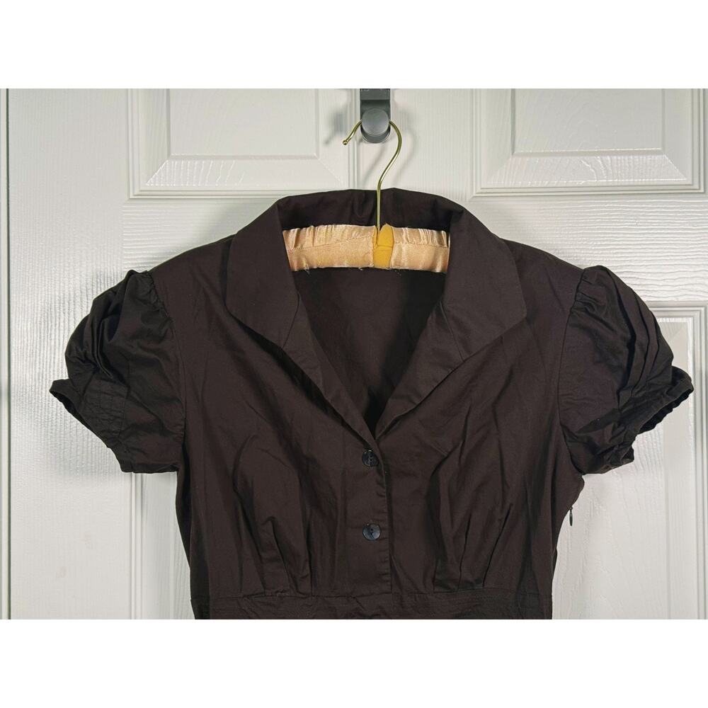 Eliza J Collared Puff Sleeve Dress Size Small Brown Dark Academia Coquette Retro - Picture 4 of 13